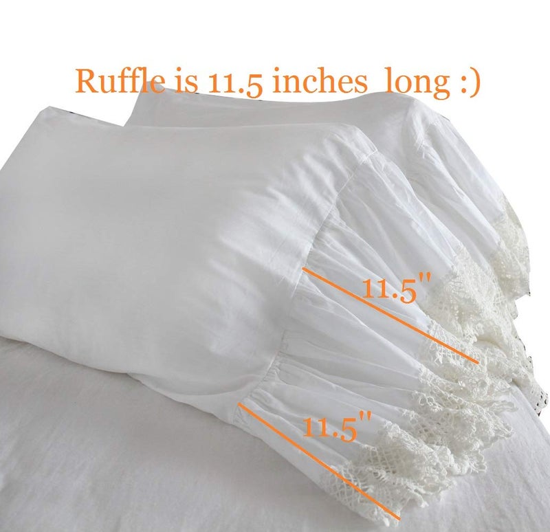 QSH Queen's House White Pillowcases Vintage Farmhouse Crochet Pillow Cover Queen Shams Set of 2-Style F - Image 3
